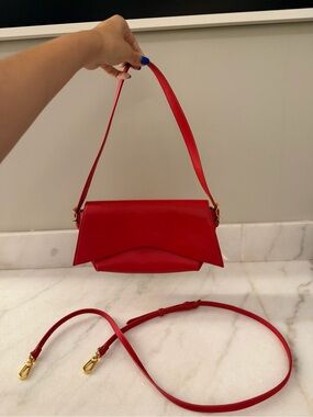 Charles & Keith Red Leather Shoulder Bag with Detachable Strap